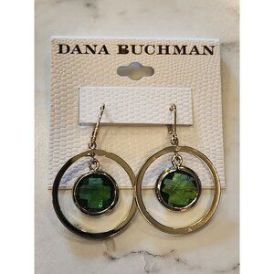 Dana Buchman Gold-Tone Double Circle Drop Earrings With Green Gemstone Accent